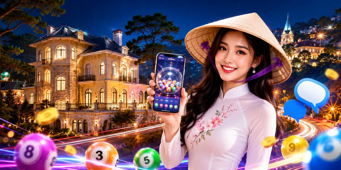 Người phụ nữ đội nón lá tại Đà Lạt tham gia xổ số và trò chơi trực tuyến trên điện thoại